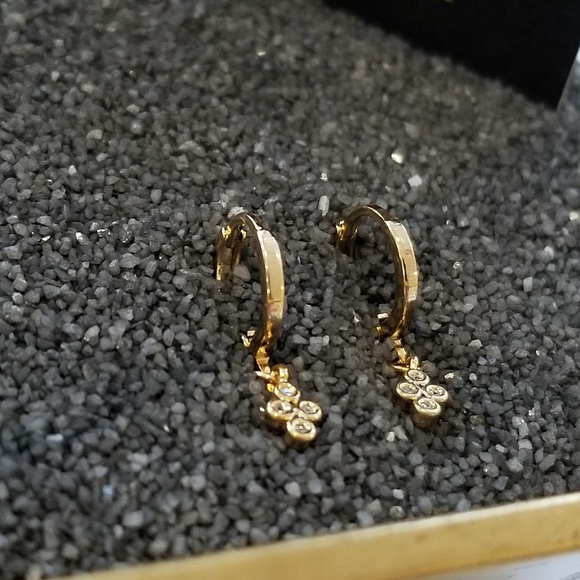 Danity gold CZ charm huggie hoops - Picture 2 of 7